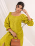 Janasya Women's Lime Green Pure Cotton Schiffli A line Dress